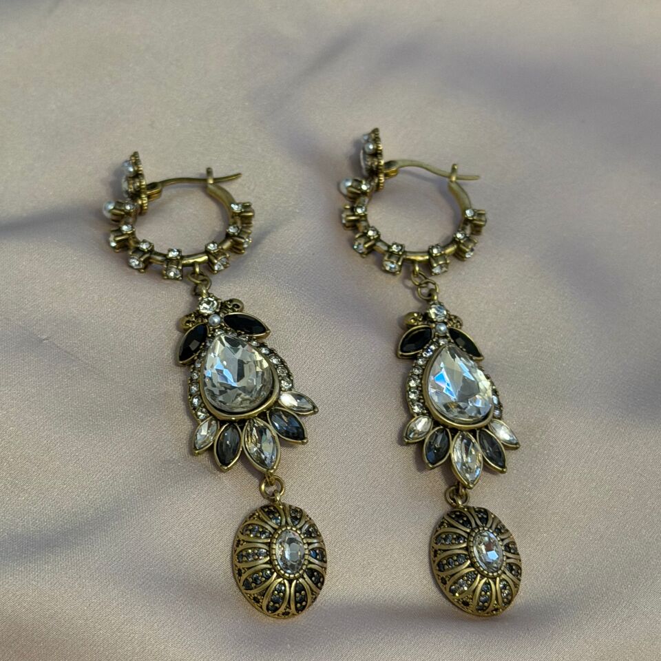 Antik Gold Kristal Salkım Küpe