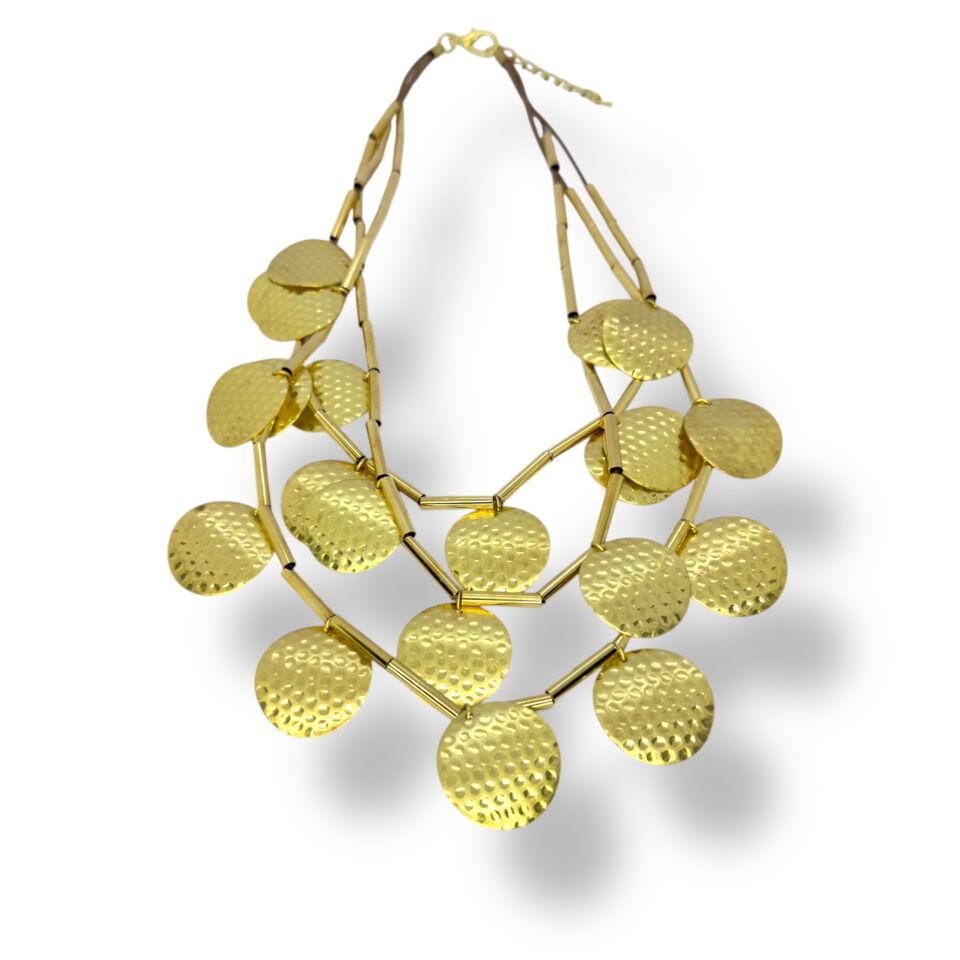 Çok Katmanlı Dokulu Gold Pul Detaylı Kolye