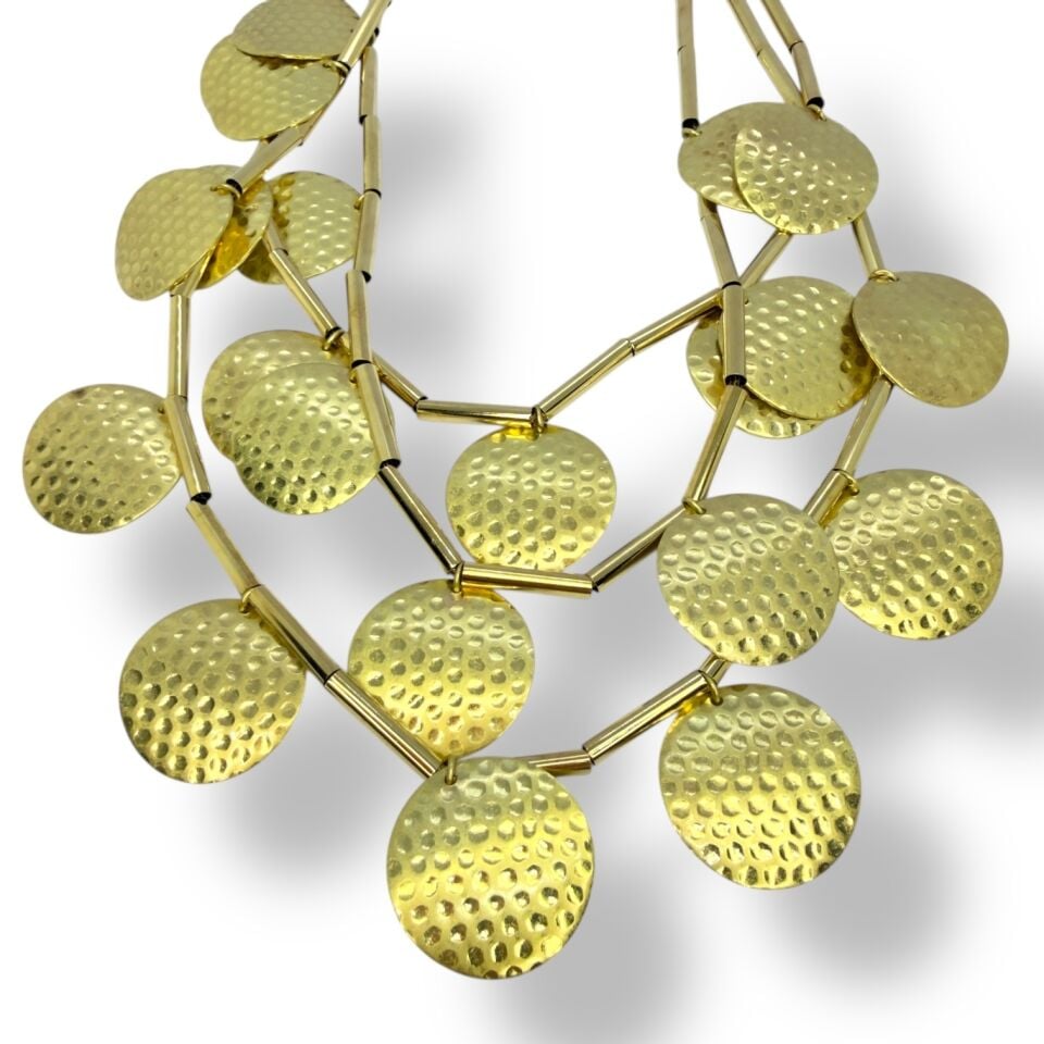 Çok Katmanlı Dokulu Gold Pul Detaylı Kolye