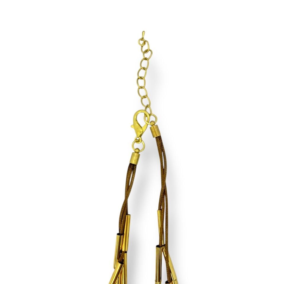 Çok Katmanlı Dokulu Gold Pul Detaylı Kolye