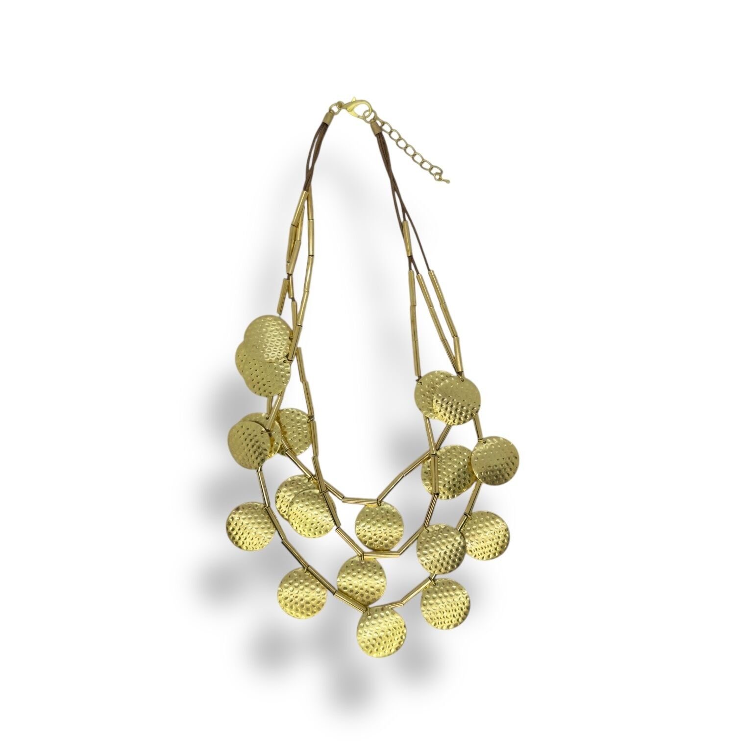 Çok Katmanlı Dokulu Gold Pul Detaylı Kolye