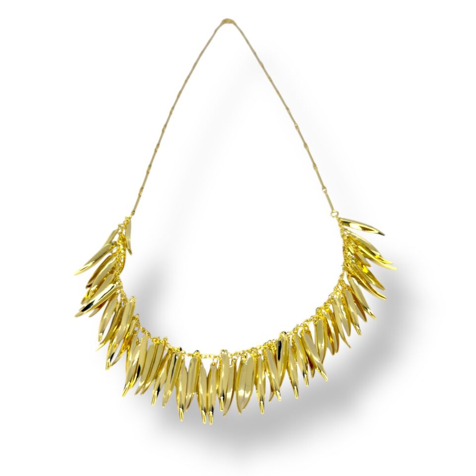 Parlak Gold Yaprak Detaylı Kolye