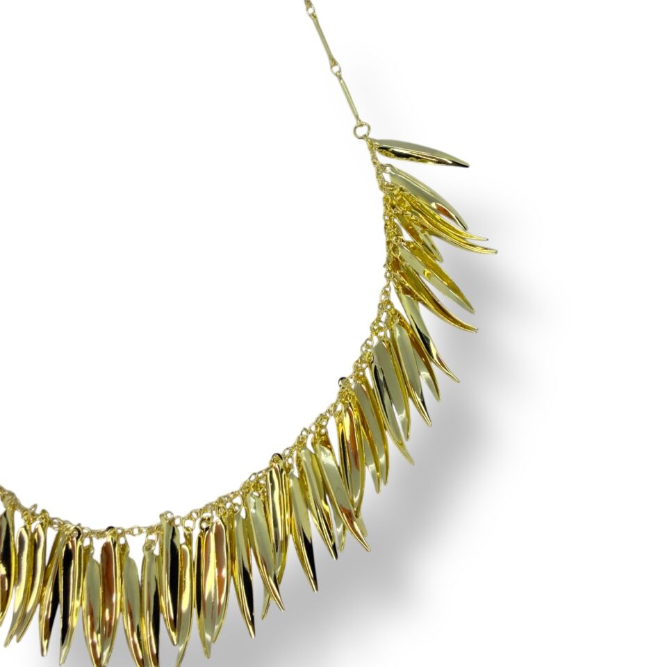 Parlak Gold Yaprak Detaylı Kolye