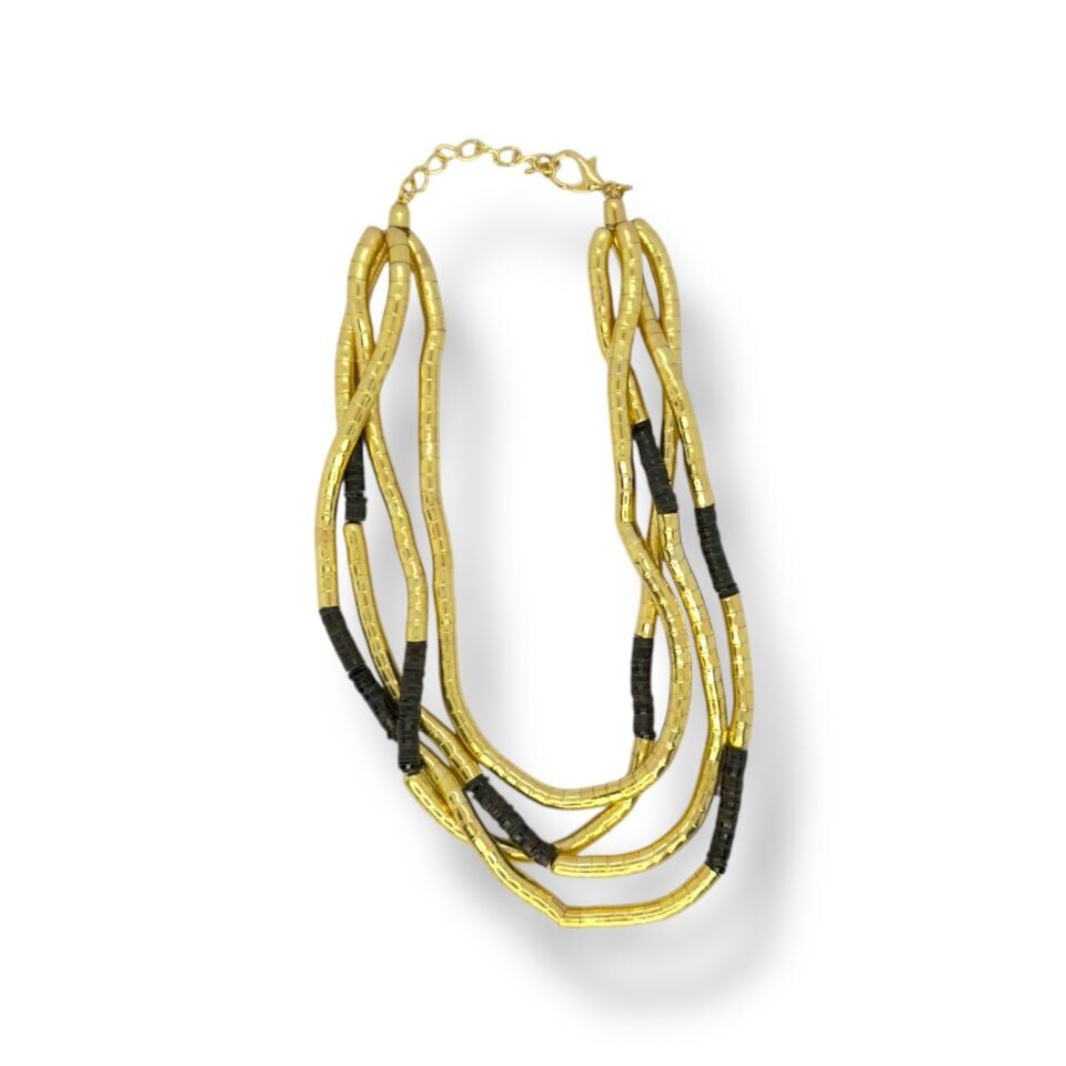 Çok Sıralı Gold ve Siyah Detaylı Kolye