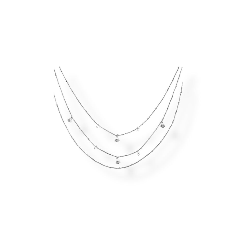 3 Sıralı Taş ve Yelpaze Charm Detaylı Zincir Kolye  (SILVER)