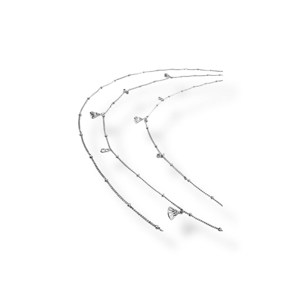 3 Sıralı Taş ve Yelpaze Charm Detaylı Zincir Kolye  (SILVER)