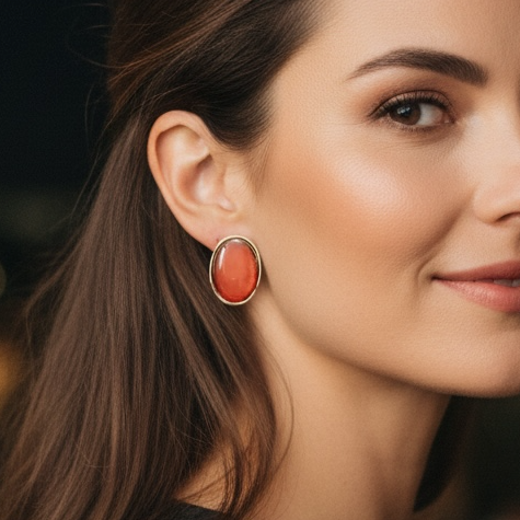 Vintage Kehribar Rengi Oval Küpe