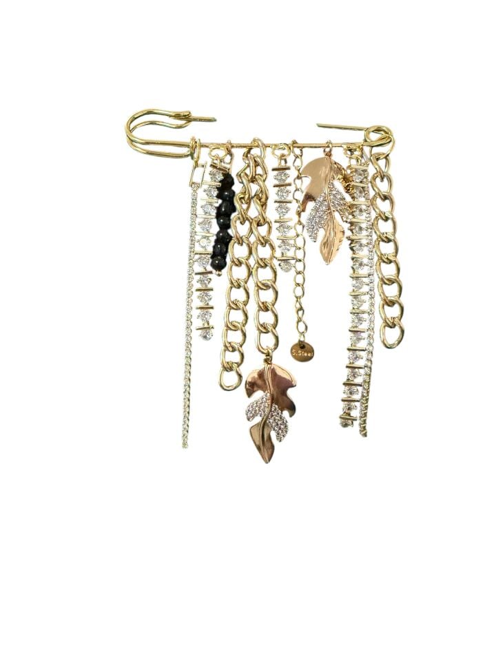 Lumiere No. 02: Kristal Işıltılı ve Yaprak Formlu Broş