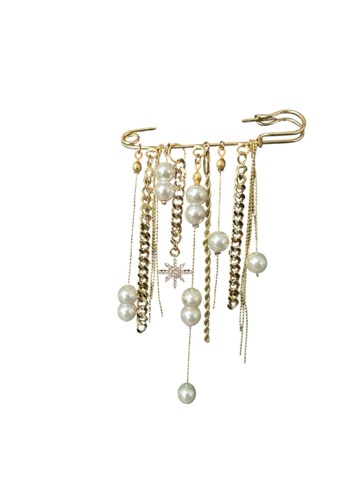 Lumiere No. 03: İnci Detaylı ve Yıldız Figürlü Modern Tılsım Broş