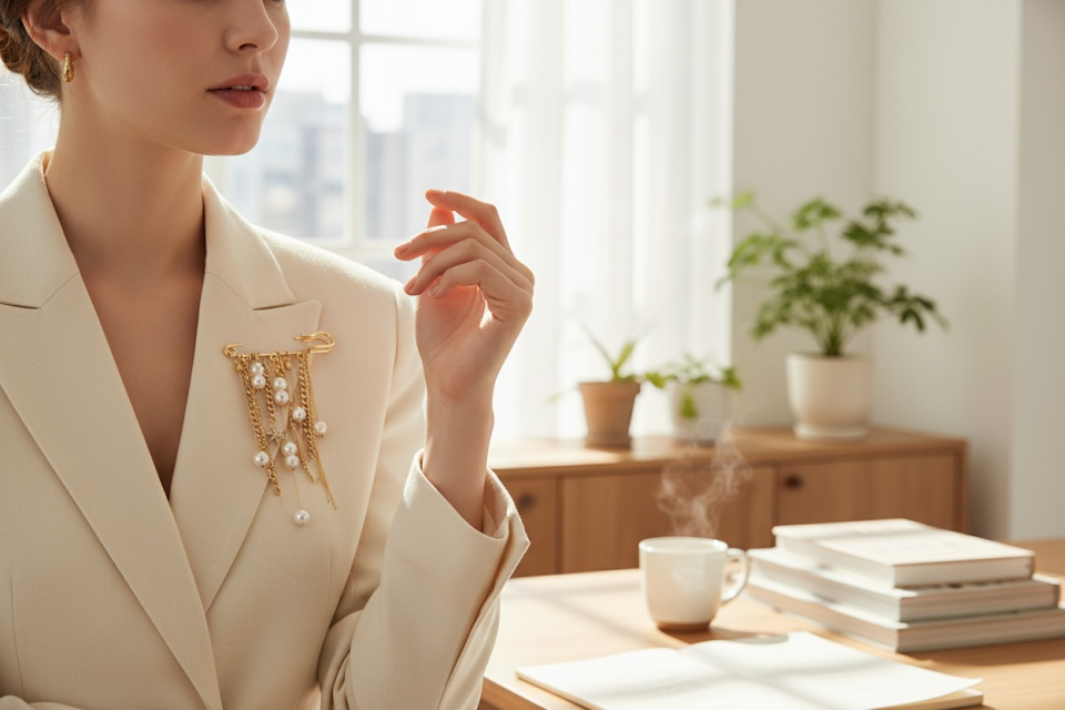 Lumiere No. 03: İnci Detaylı ve Yıldız Figürlü Modern Tılsım Broş