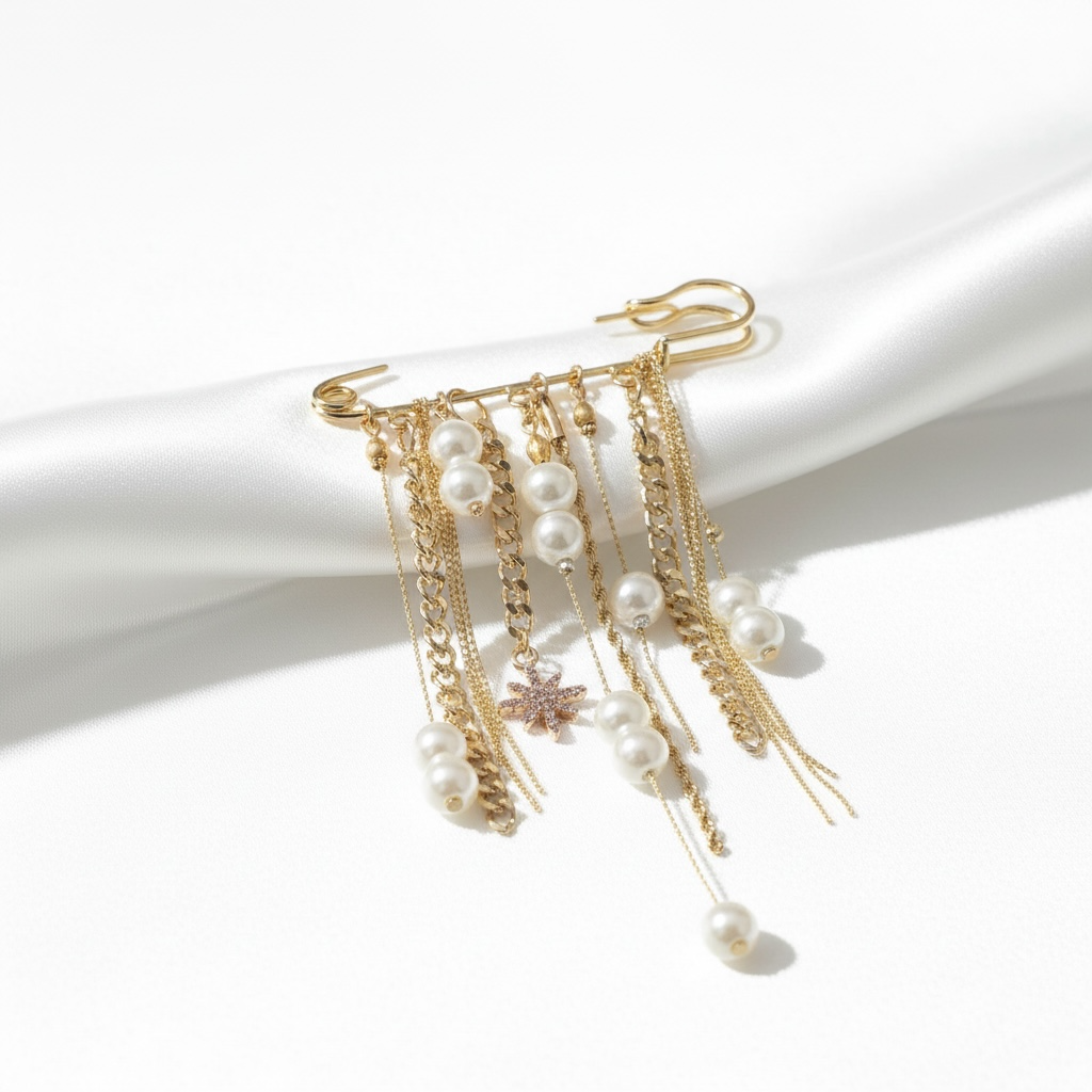 Lumiere No. 03: İnci Detaylı ve Yıldız Figürlü Modern Tılsım Broş