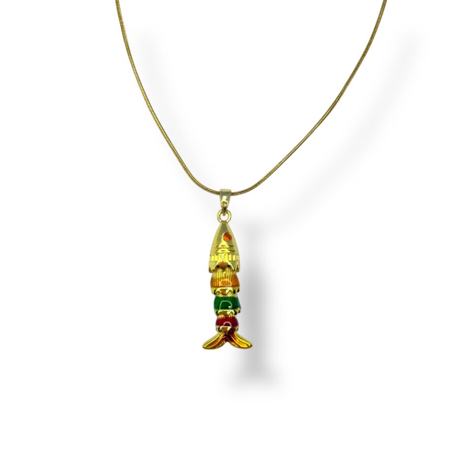 Balık Figürlü Renklı Mine İşlemeli Gold Charm Kolye