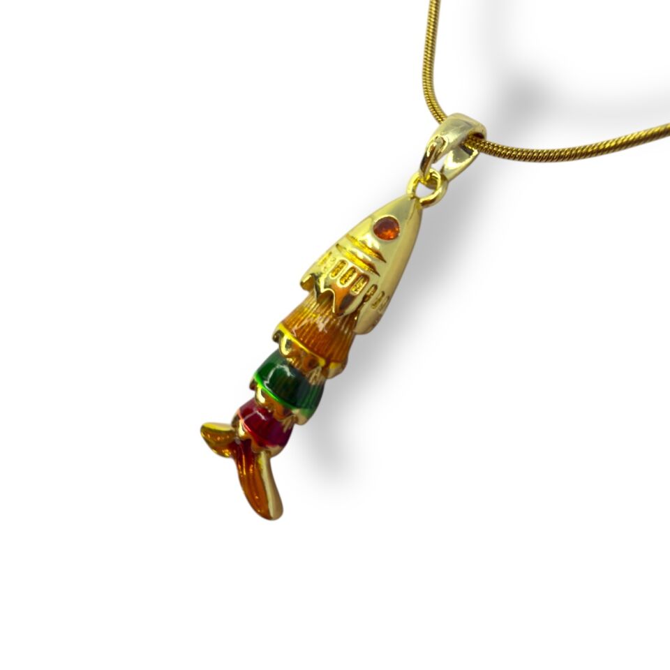 Balık Figürlü Renklı Mine İşlemeli Gold Charm Kolye
