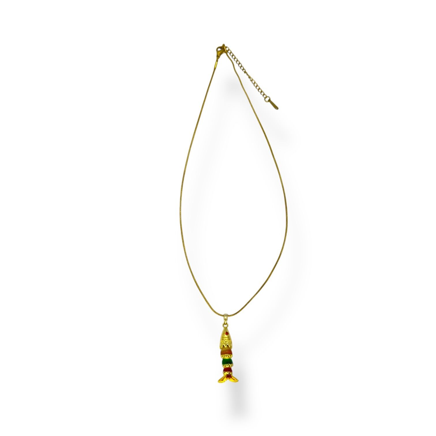 Balık Figürlü Renklı Mine İşlemeli Gold Charm Kolye