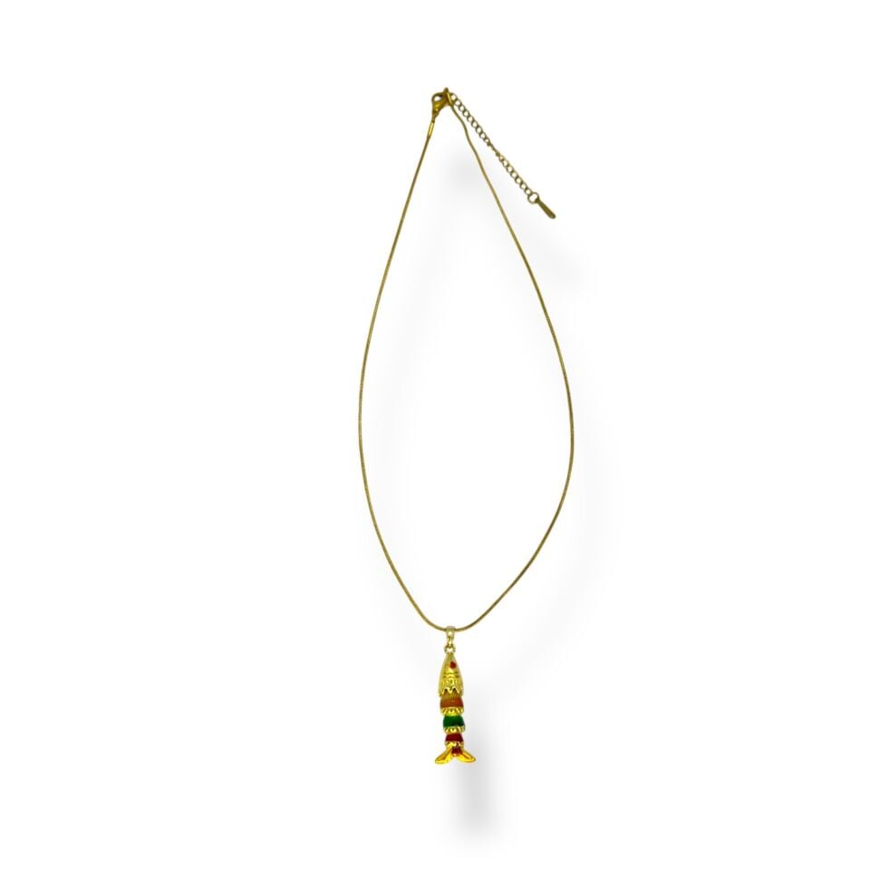 Balık Figürlü Renklı Mine İşlemeli Gold Charm Kolye