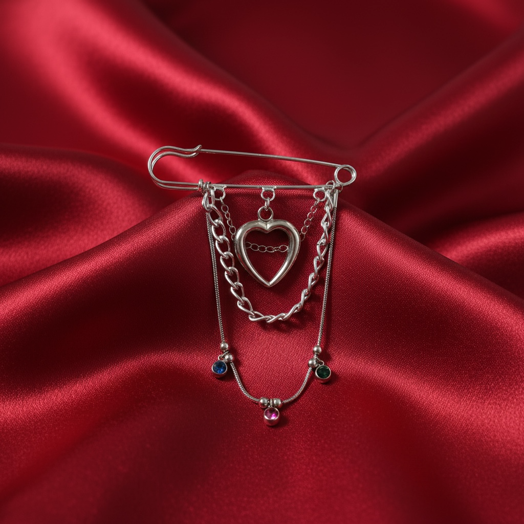 Lumiere No. 05: Silver Işıltılı Kalp ve Renkli Kristal Detaylı Broş