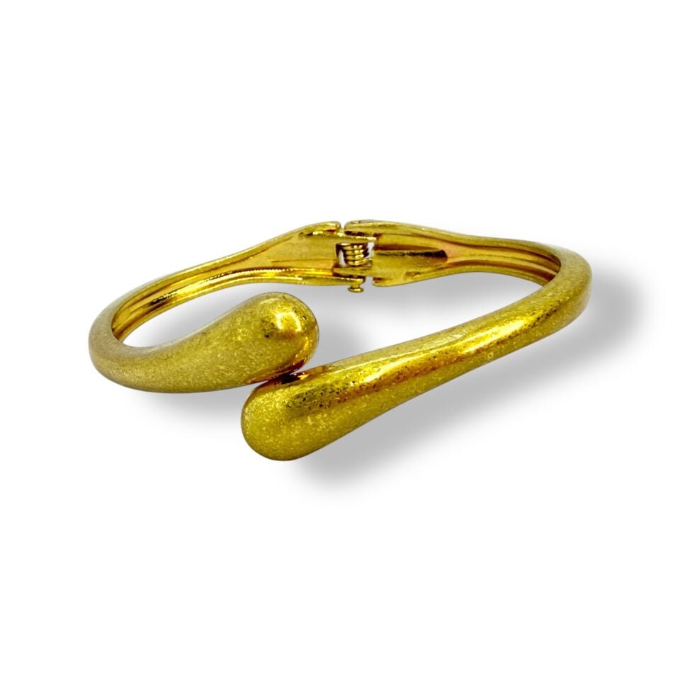 Zarif Damla Uçlu Mat & Parlak Altın Rengi Kelepçe Bilezik - Modern Minimalist Stil