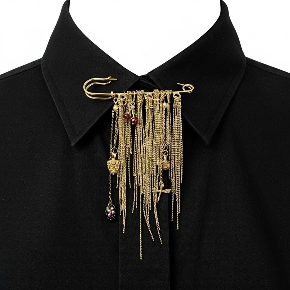 Lumiere No. 09: Kiraz Figürlü ve Yusufçuk Detaylı Altın Şelale Broş