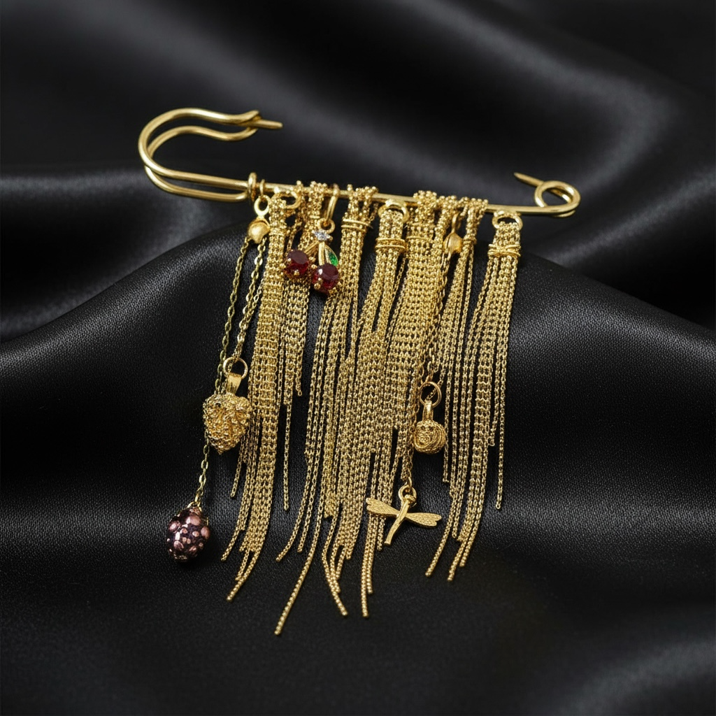 Lumiere No. 09: Kiraz Figürlü ve Yusufçuk Detaylı Altın Şelale Broş