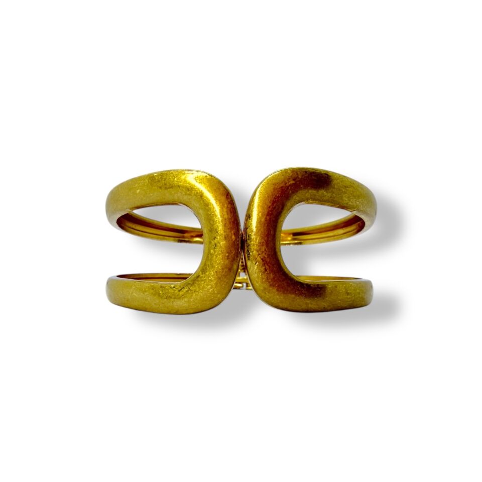 Çift Sıralı Kum Efektli Gold Açılır Kelepçe Bileklik