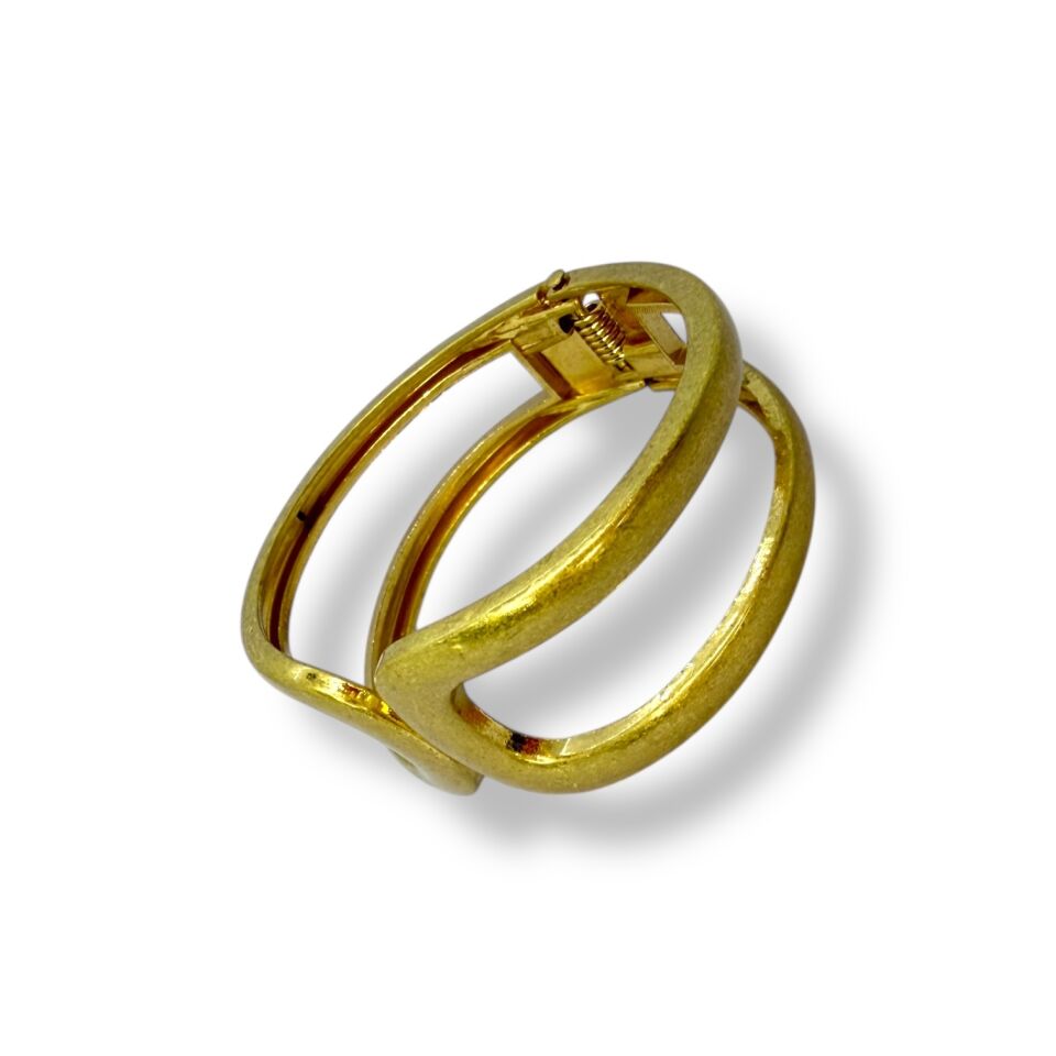 Çift Sıralı Kum Efektli Gold Açılır Kelepçe Bileklik