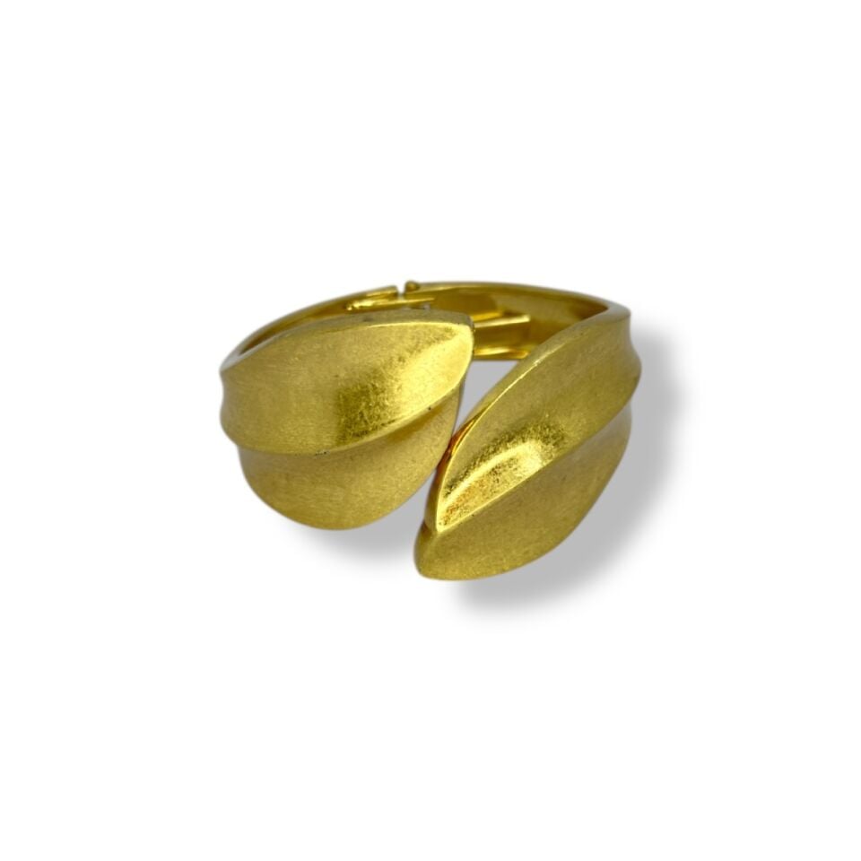 Kalın Kum Efektli Yaprak Formlu Açılır Kelepçe Bilezik