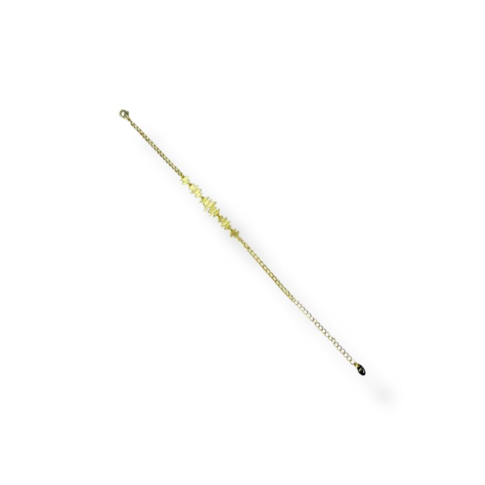 Zirkon Taşlı Nabız/Ritim Çizgisi Detaylı Zincir Bileklik(GOLD)