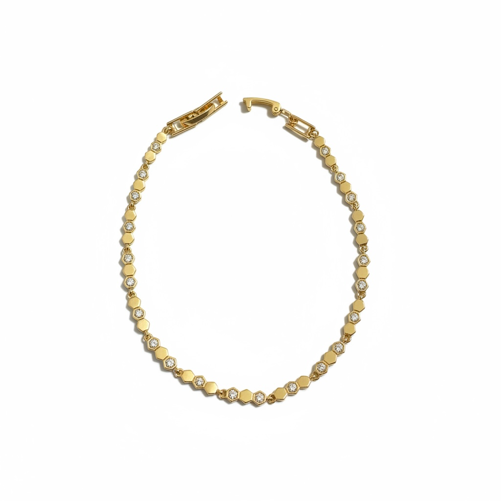 Gold Altıgen (Honeycomb) Taşlı Su Yolu Bileklik