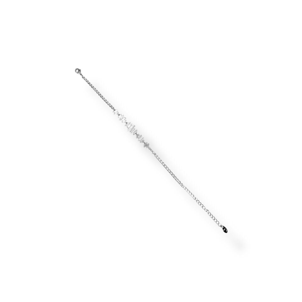 Zirkon Taşlı Nabız/Ritim Çizgisi Detaylı Zincir Bileklik (SILVER)