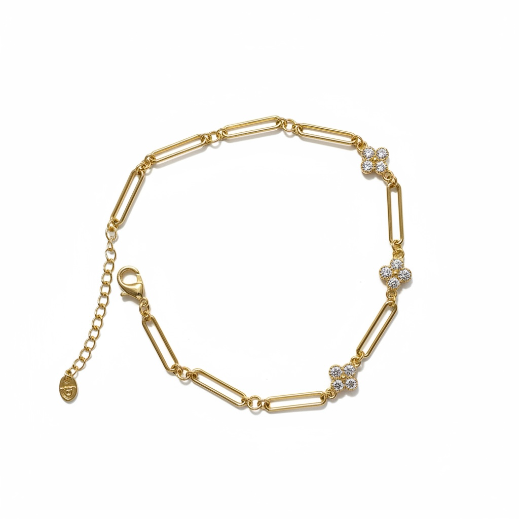 Altın Rengi Yonca Figürlü Ataş Zincir Bileklik