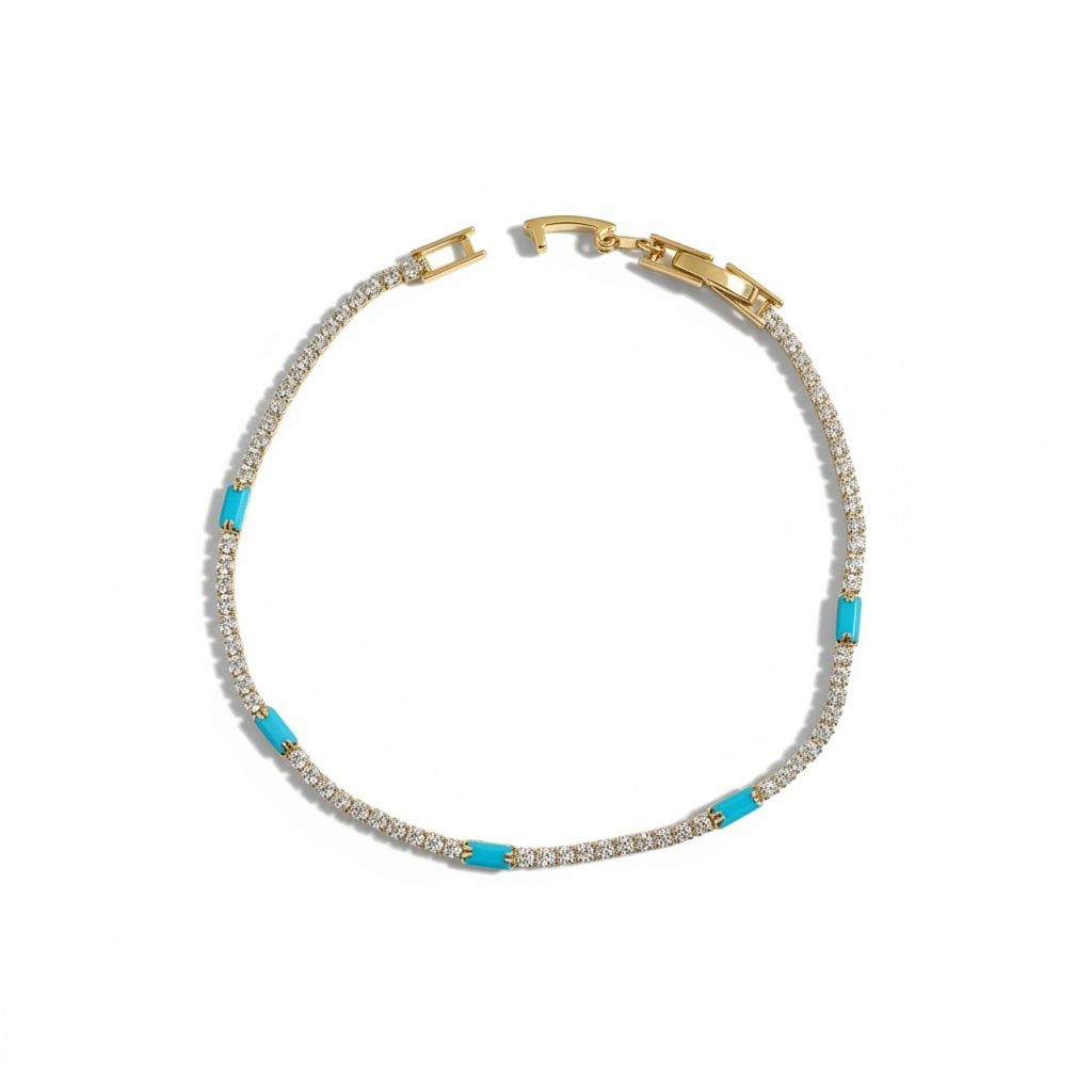 Turkuaz Detaylı Zirkon Taşlı Su Yolu Bileklik