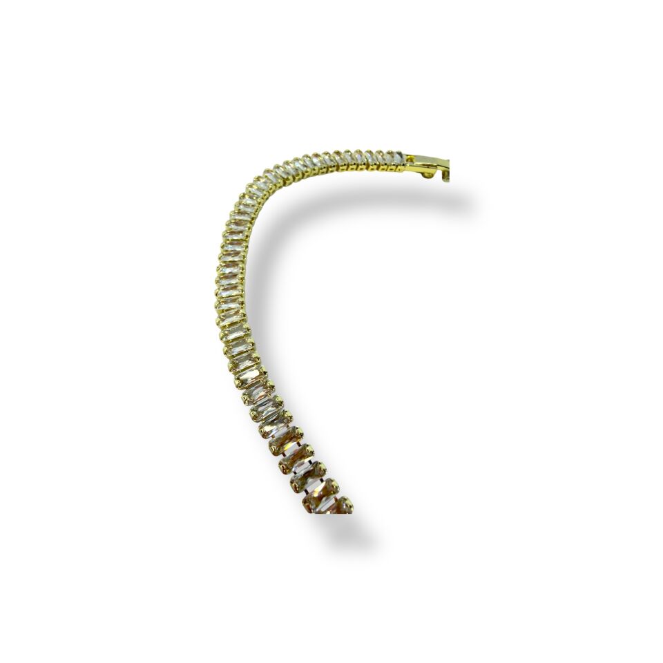 Baget Kesim Zirkon Taşlı Gold Tenis Bilekliği (Su Yolu)