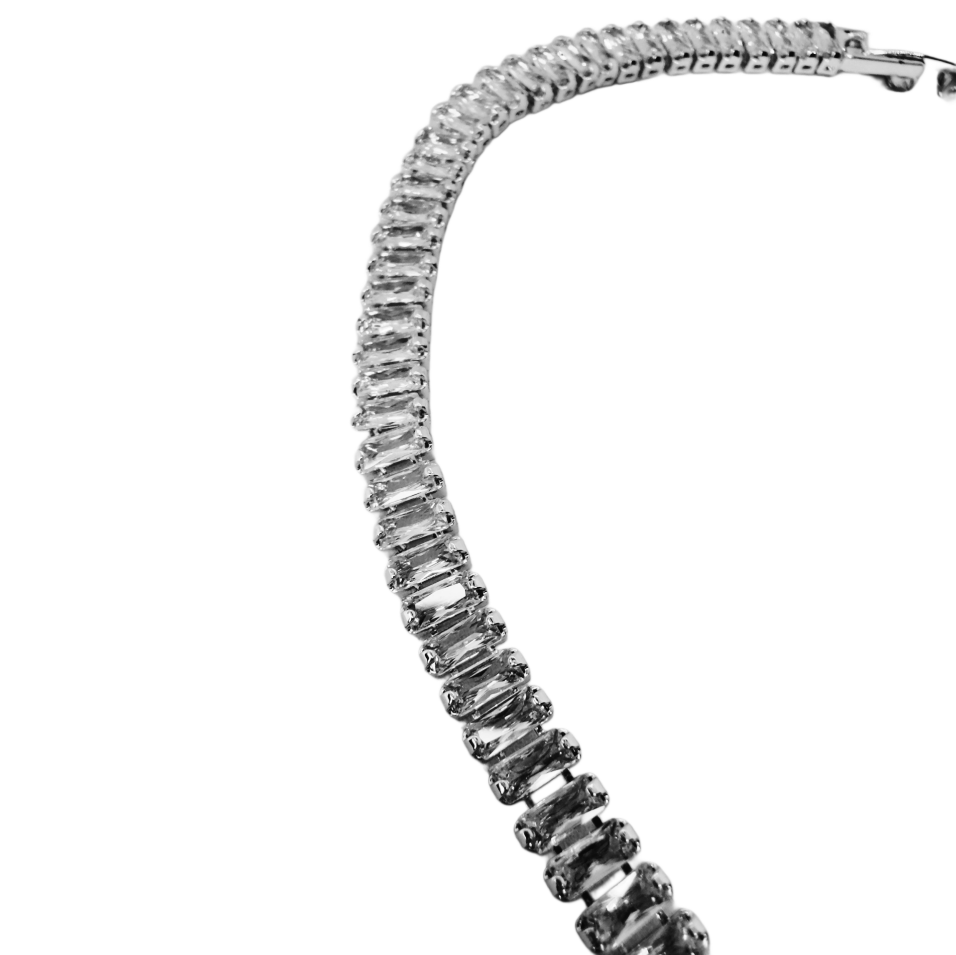 Baget Kesim Zirkon Taşlı Silver Tenis Bilekliği (Su Yolu)