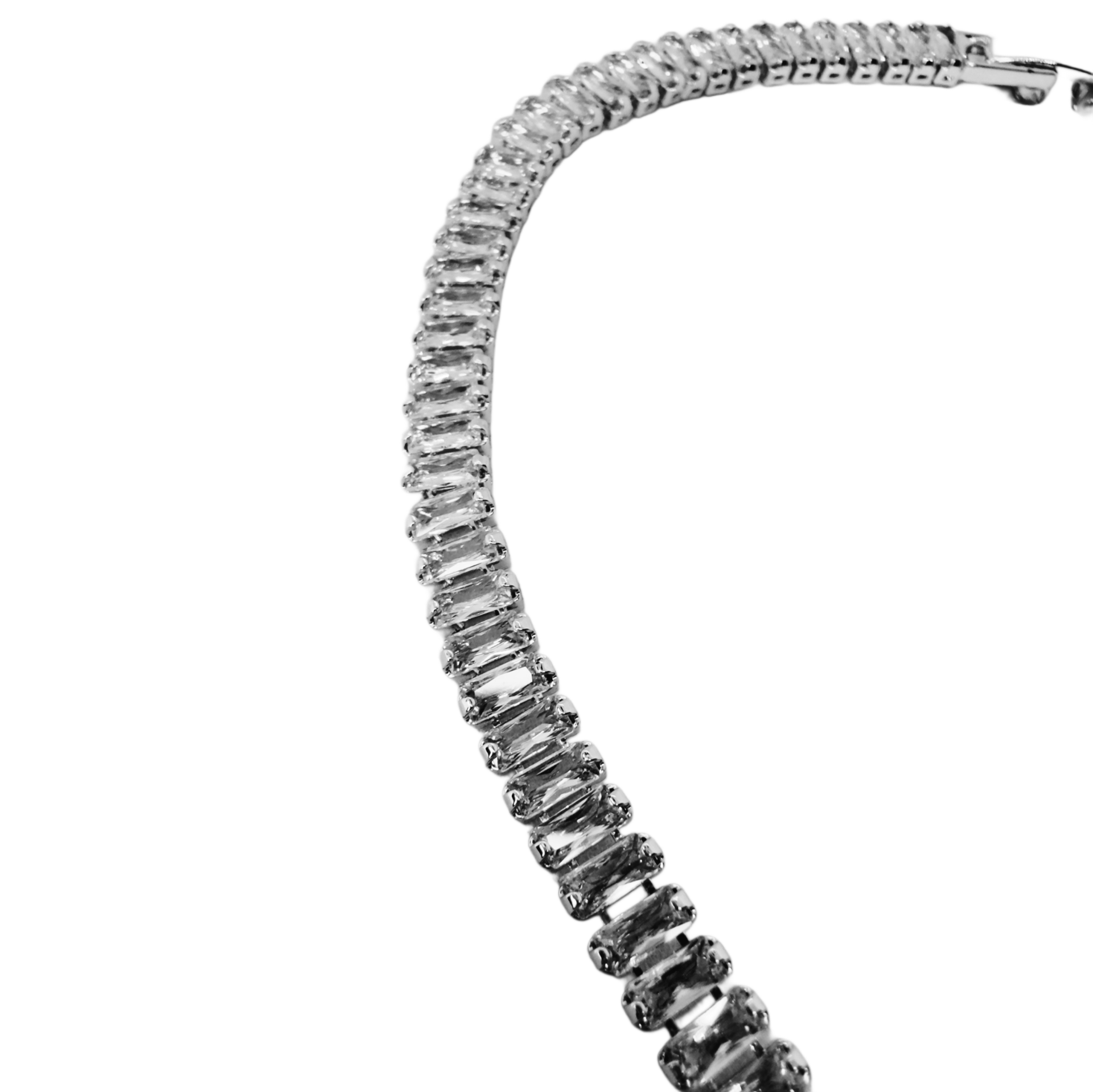 Baget Kesim Zirkon Taşlı Silver Tenis Bilekliği (Su Yolu)