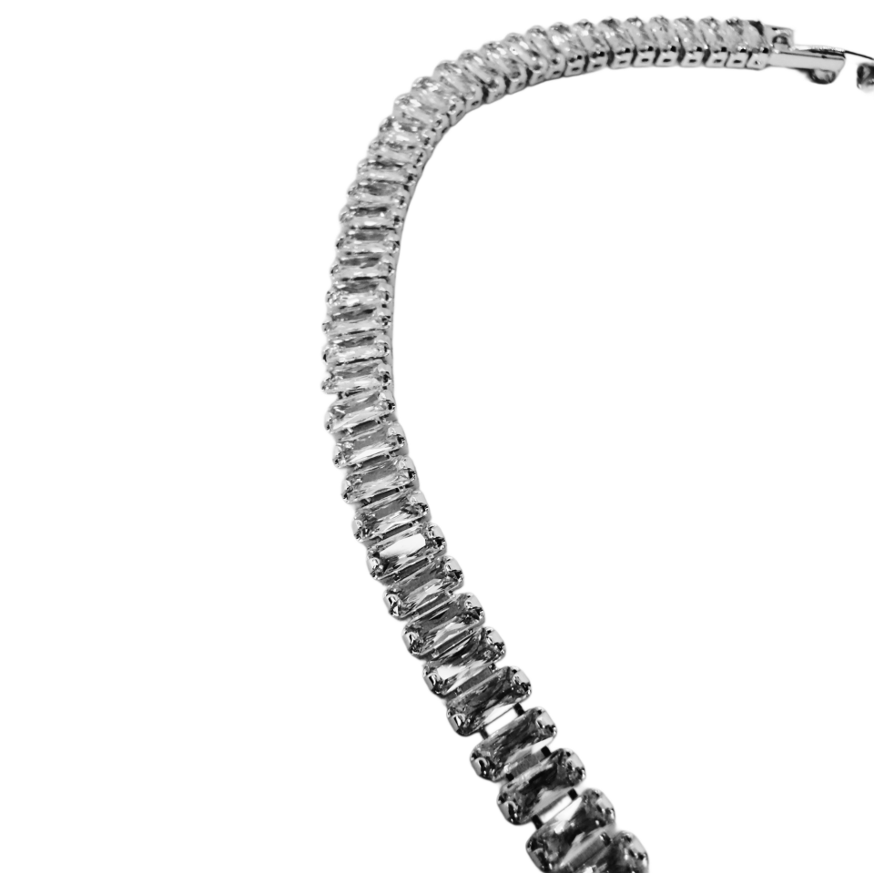 Baget Kesim Zirkon Taşlı Silver Tenis Bilekliği (Su Yolu)