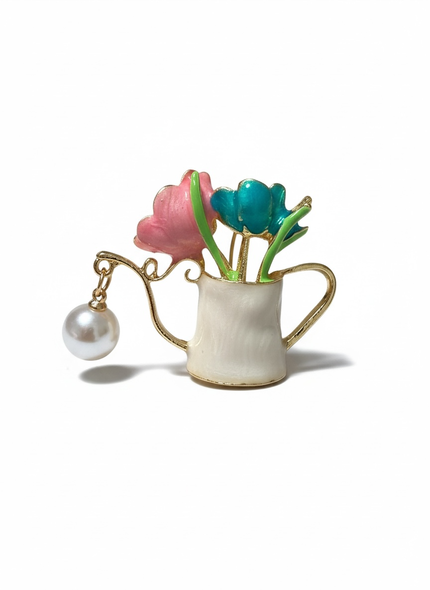 İnci Detaylı Çiçek Buketi Broş