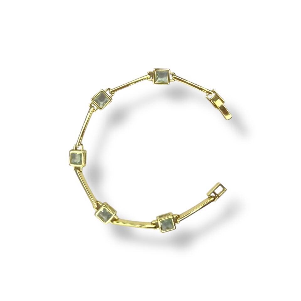 Kare Kesim Küp Taşlı Aralıklı Geometrik Gold Bileklik (BUZ MAVİSİ TAŞLI)