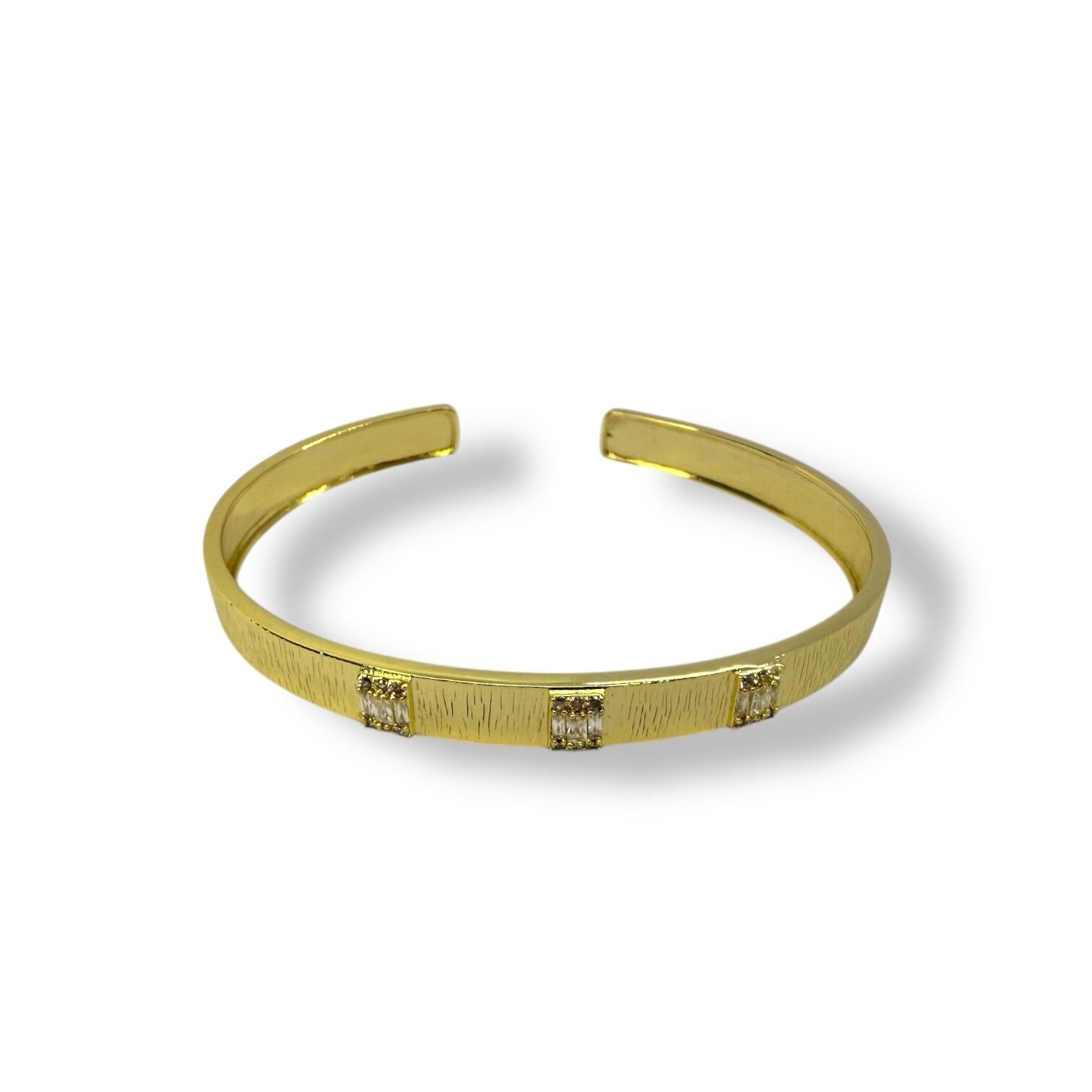 Çizgili Yüzey Baget Kesim Taş Detaylı Açık Gold Manşet Bileklik