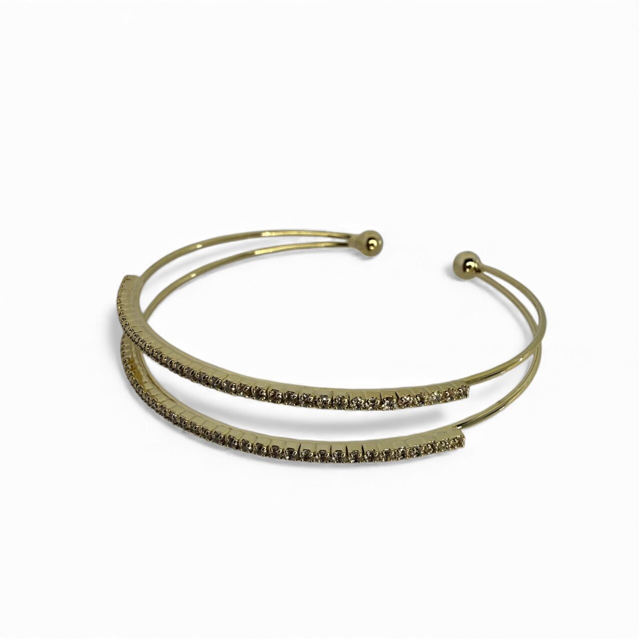 İkili Sarma Formlu Zirkon Taşlı Açık Gold Kelepçe Bileklik (GOLD)