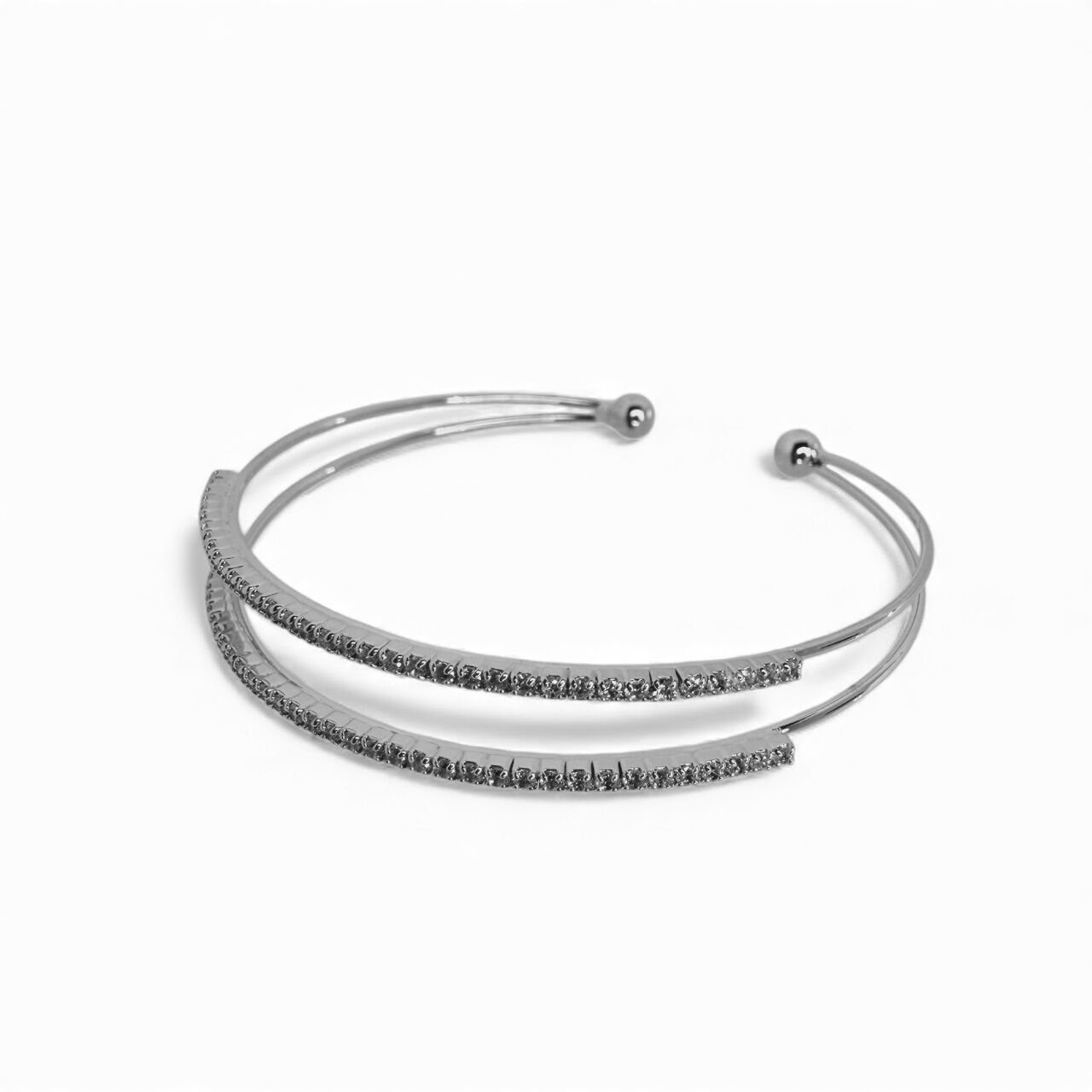 İkili Sarma Formlu Zirkon Taşlı Açık Gold Kelepçe Bileklik (SILVER)