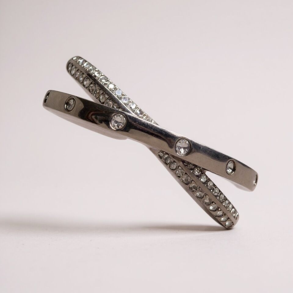 Çapraz X Formlu Zirkon Taşlı Ayarlanabilir Silver Yüzük