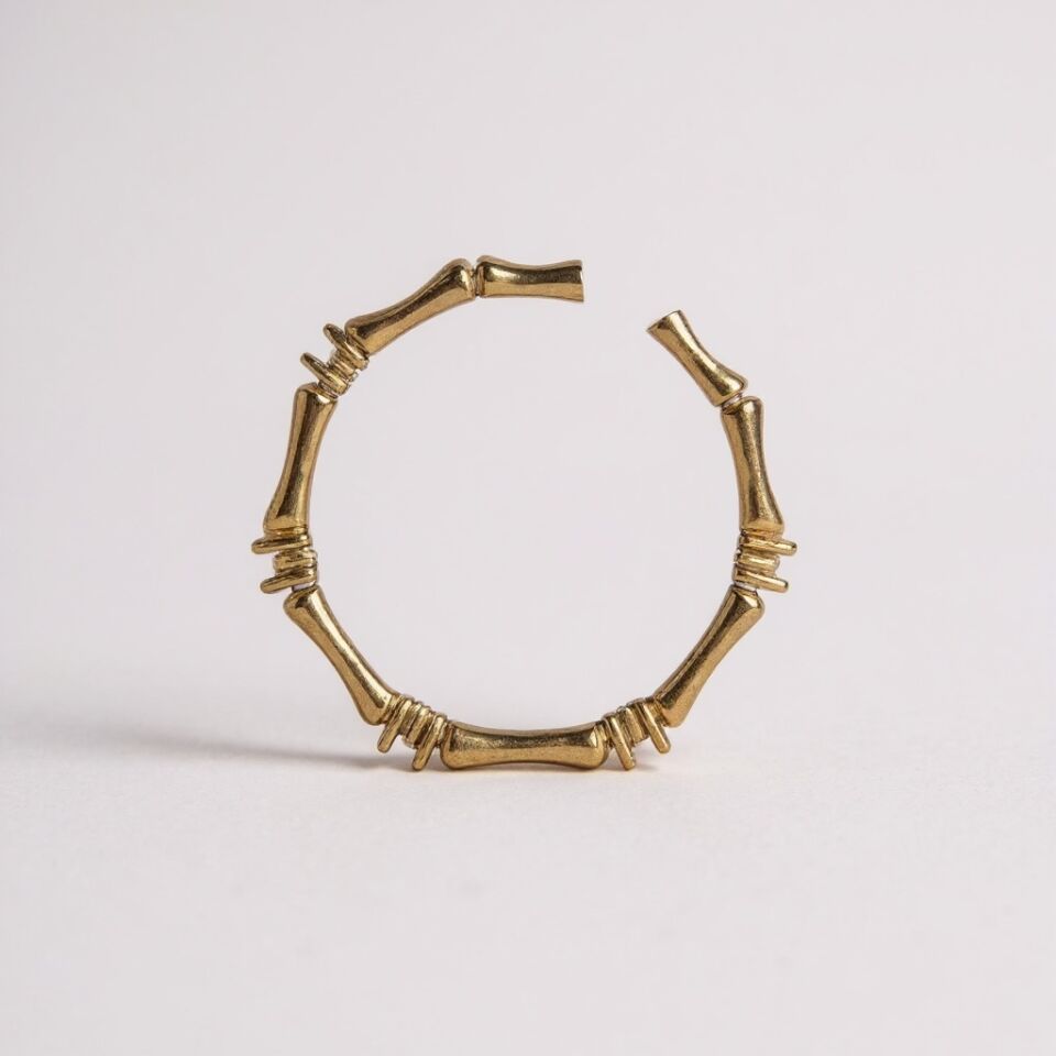 Bambu Formlu Zirkon Detaylı Ayarlanabilir Gold Yüzük