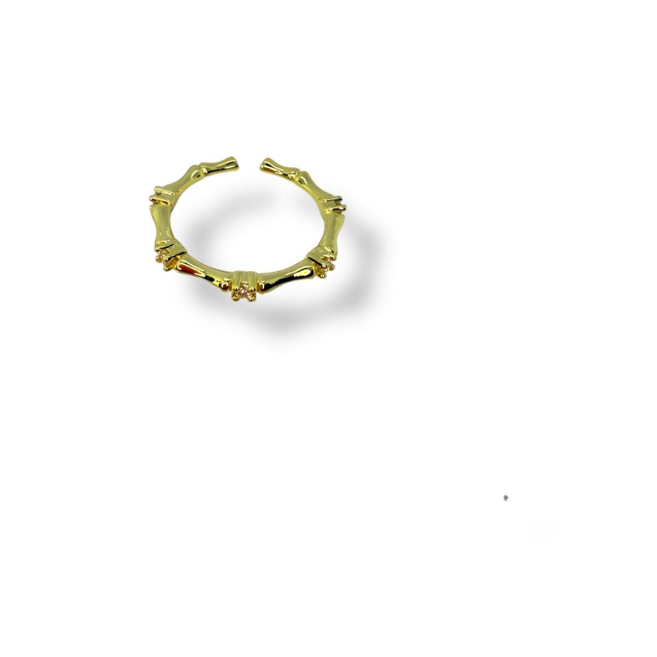 Bambu Formlu Zirkon Detaylı Ayarlanabilir Gold Yüzük
