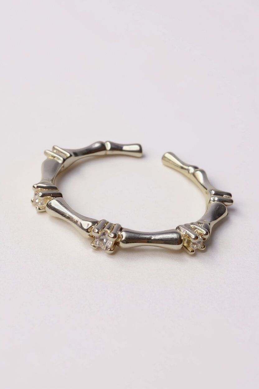 Bambu Formlu Zirkon Detaylı Ayarlanabilir Silver Yüzük