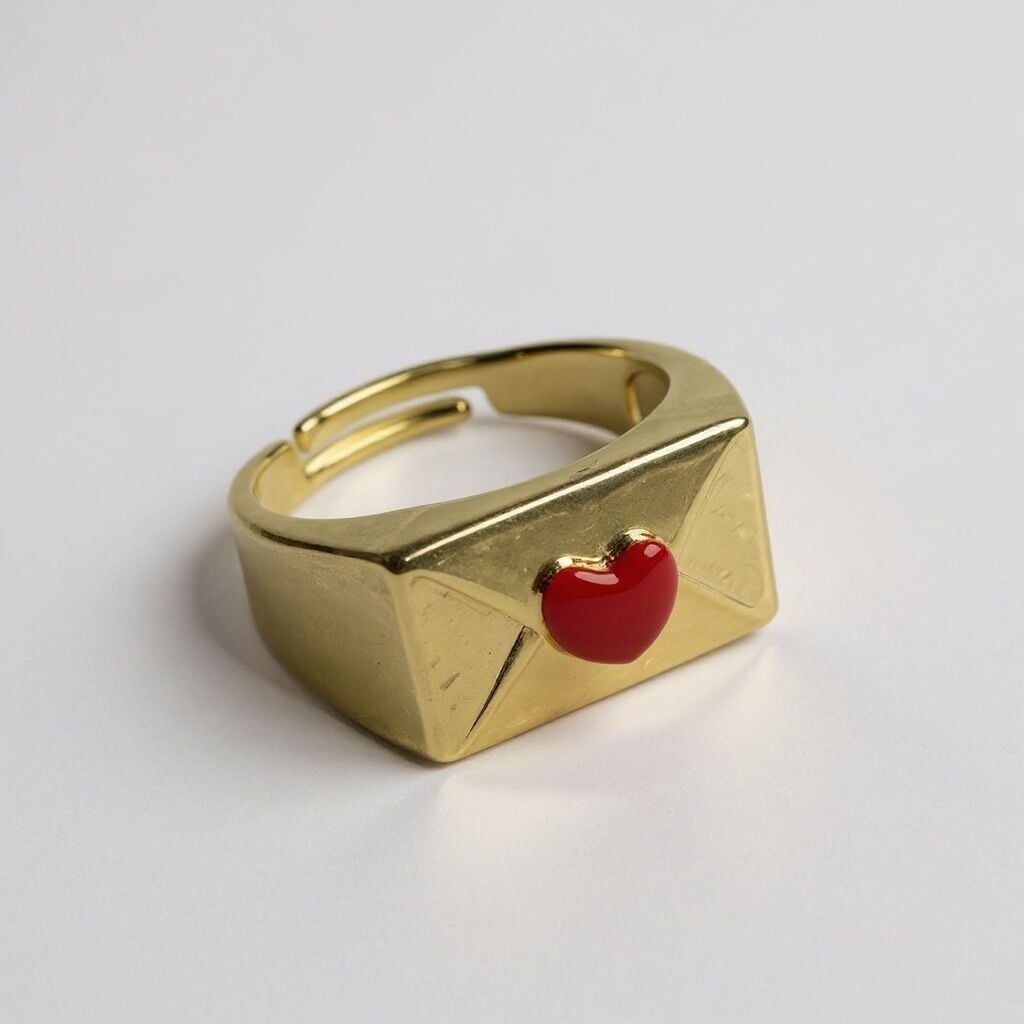 Kalp Mühürlü Zarf Formlu Ayarlanabilir Kalın Gold Yüzük