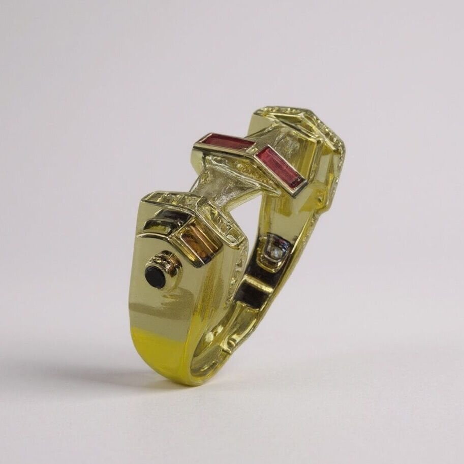 Art Deco Tasarım Baget Taşlı Ayarlanabilir Gold Yüzük