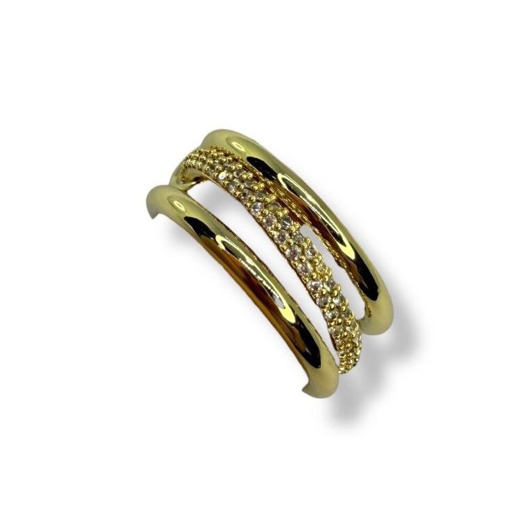 Zirkon Taşlı Sarmal Tasarım Gold Yüzük - Çoklu Görünüm Düğüm Modeli