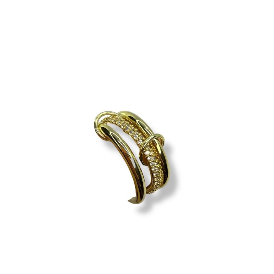 Zirkon Taşlı Sarmal Tasarım Gold Yüzük - Çoklu Görünüm Düğüm Modeli