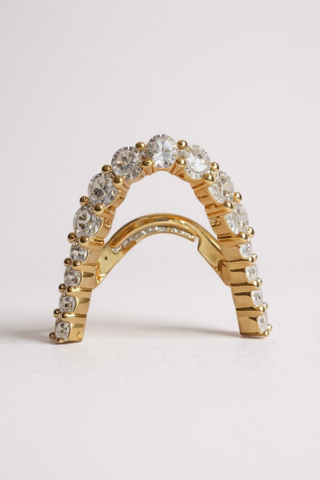 Zirkon Taşlı V Tasarım Minimal Yüzük(GOLD)