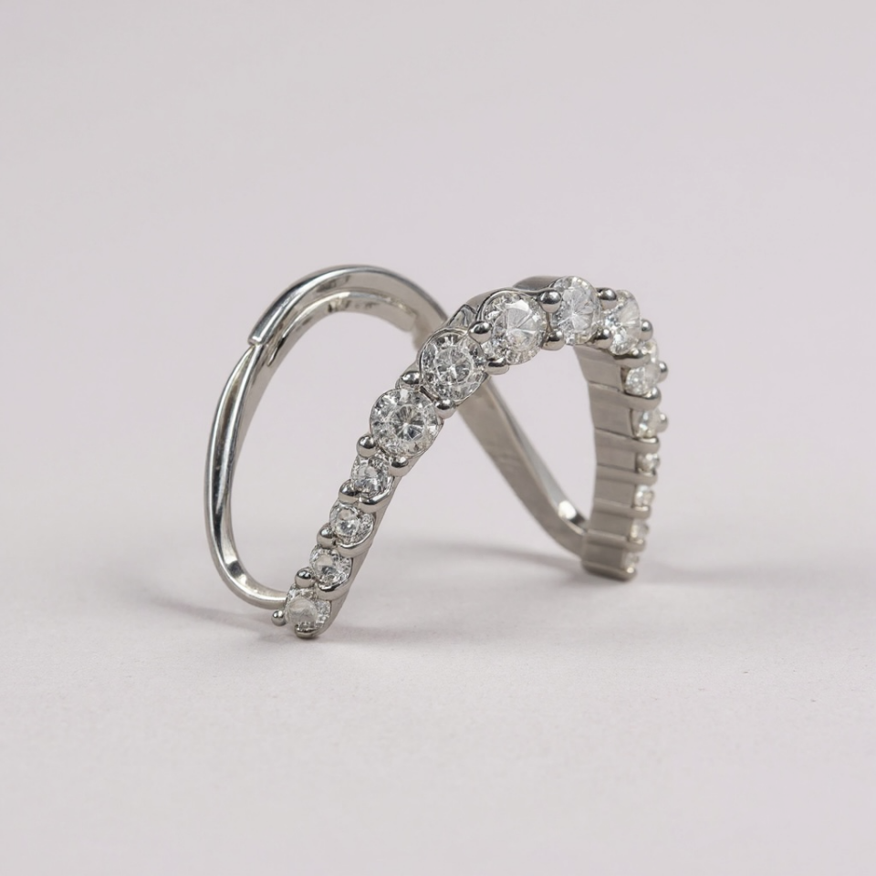 Zirkon Taşlı V Tasarım Minimal Yüzük (SILVER)